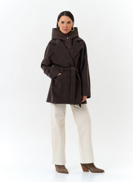 Женское пальто со съемный капюшоном