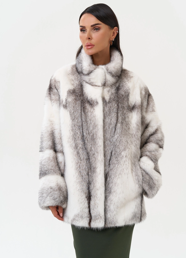 Коротка шуба из норки крестовки модель № 31319 универмаг малина