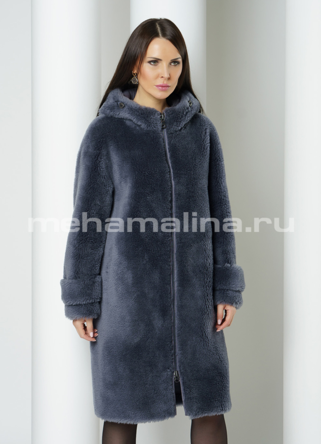 Шуба на молнии с капюшоном в цвете черника модель № 88216 универмаг малина