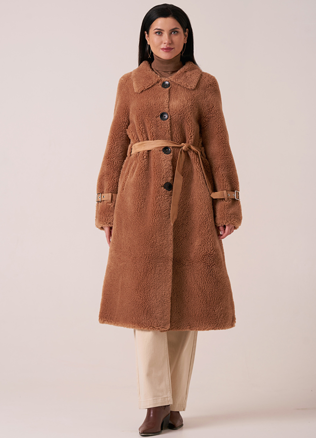 Длинная расклешенная шуба из эко меха модель № 9999 универмаг малина