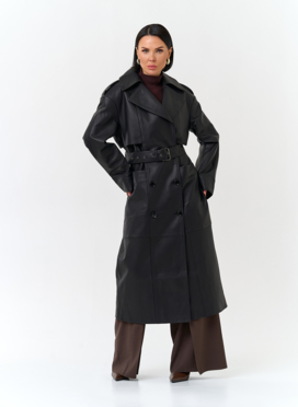 Женский плащ из натуральной кожи с поясом