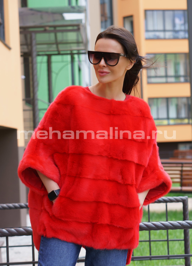 Худи из норки модель № S-682 меха малина