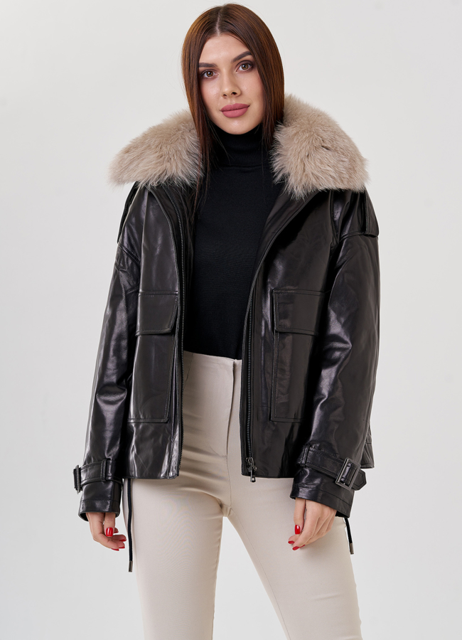 Куртка из кожи с мехом модель № 79226 универмаг малина