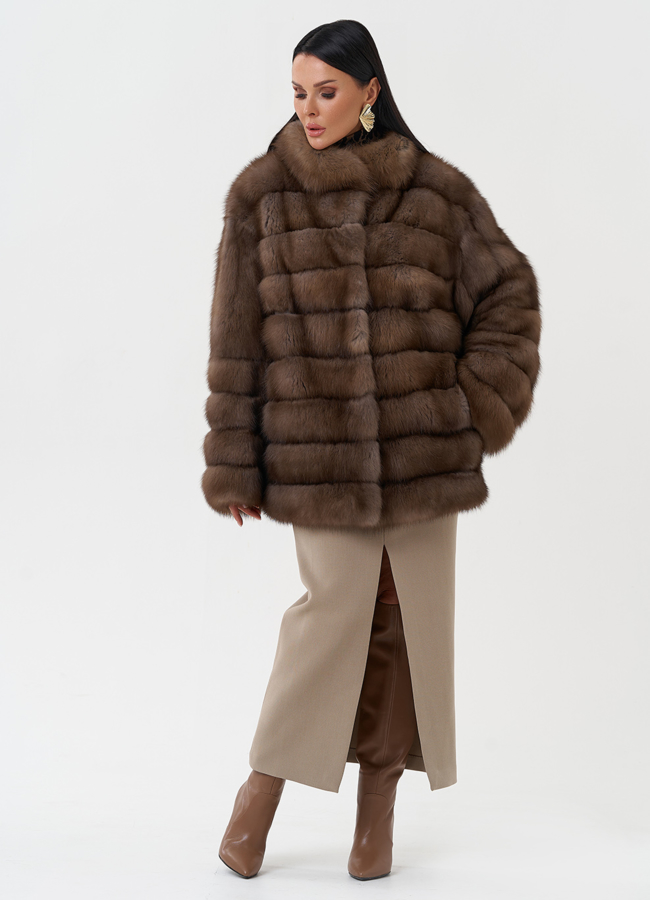 Оверсайз шуба из меха куницы модель № 28085 универмаг малина