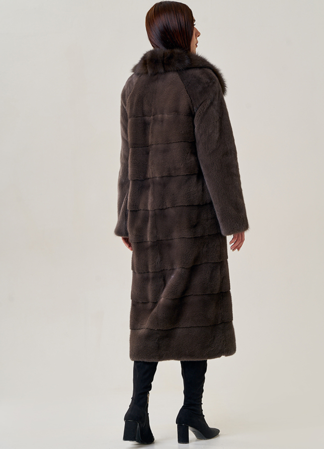 Длинная шуба из норки с куницей модель № 2202 в кредит