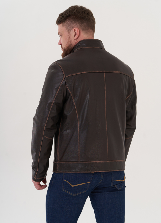 Куртка из натуральной кожи под винтаж модель № 26925 универмаг малина