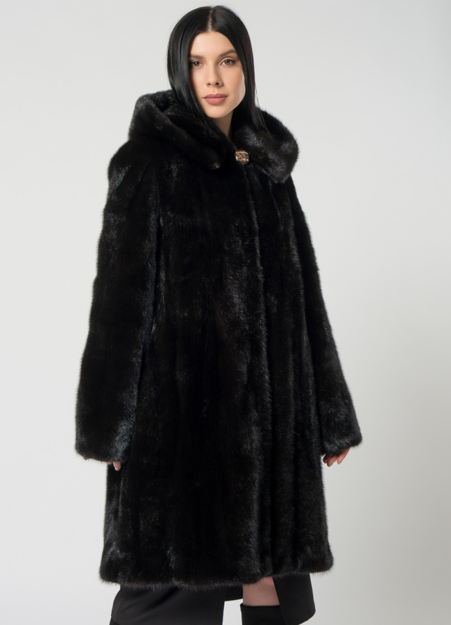 Норковая шуба с капюшоном модель № 25929 меха малина Норковая шуба с капюшоном модель № 25929 меха малина