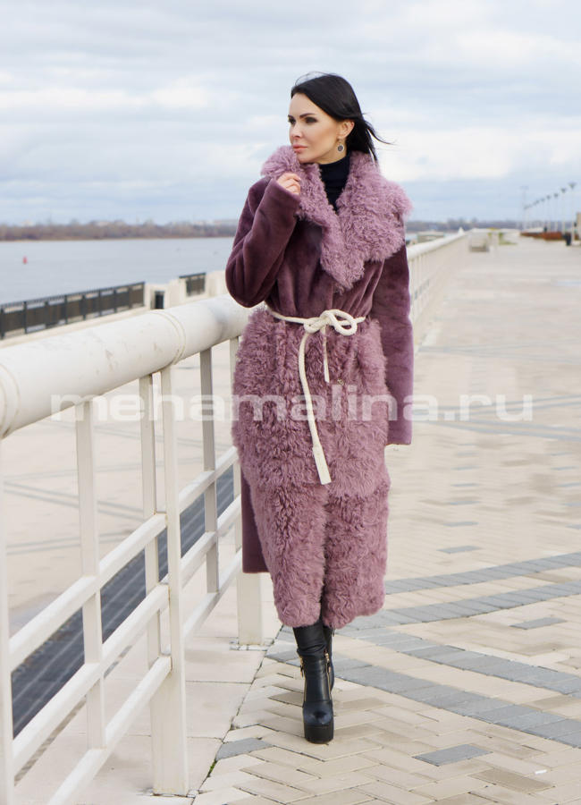 фото Дубленка из овчины, цвет лиловый, с английским воротником модель № 1416-115