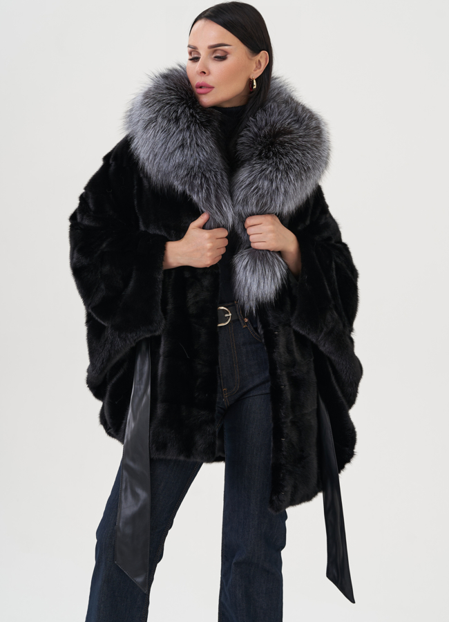 Шуба из норки с капюшоном из чернобурки модель № 24731 универмаг малина