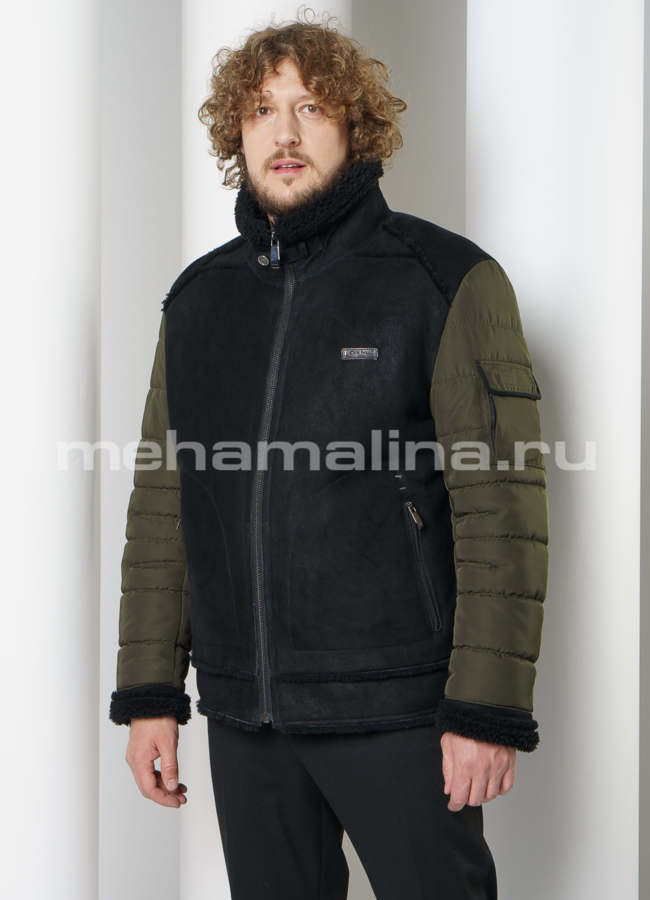 Мужская дубленка с текстилем модель № DM-130 меха малина