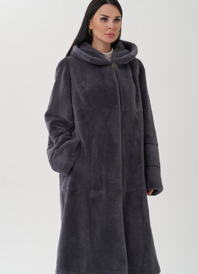 Шуба из меха кролика в цвете графит модель № 25340 в кредит