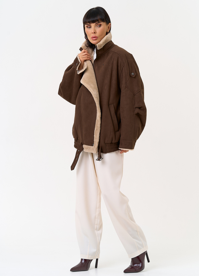 Женский бомбер из эко замши с воротником стойкой модель № 31533 универмаг малина Женский бомбер из эко замши с воротником стойкой модель № 31533 универмаг малина