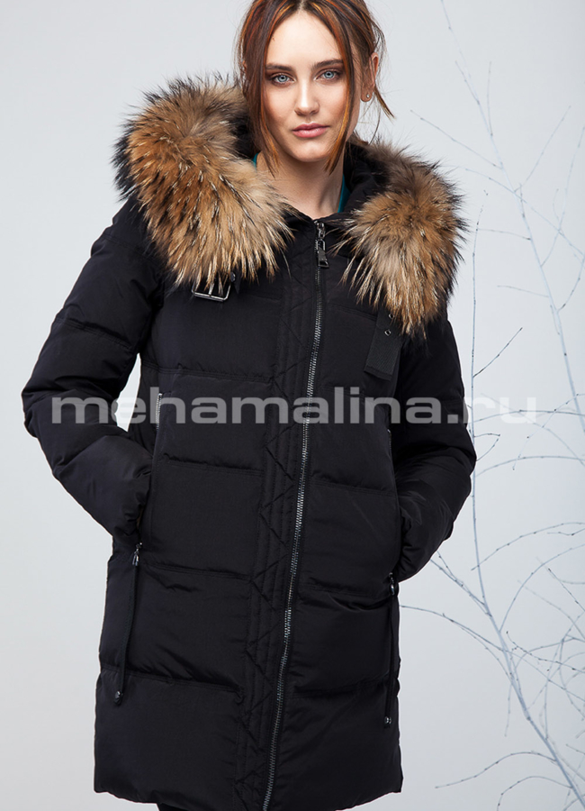 Пуховик с мехом енота модель № П-174 меха малина