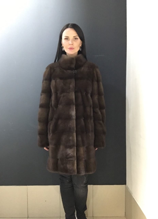 Шуба из норки в поперечной раскладке модель № S-753 универмаг малина