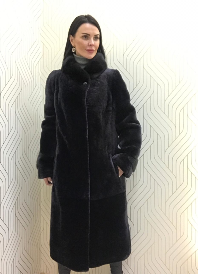 Шуба из мутона модель № БВР-8156 меха малина