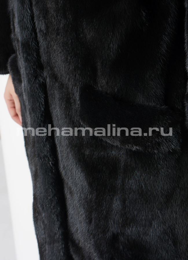 Норковая шуба черного цвета в роспуск с английским воротником  модель № 802 универмаг малина