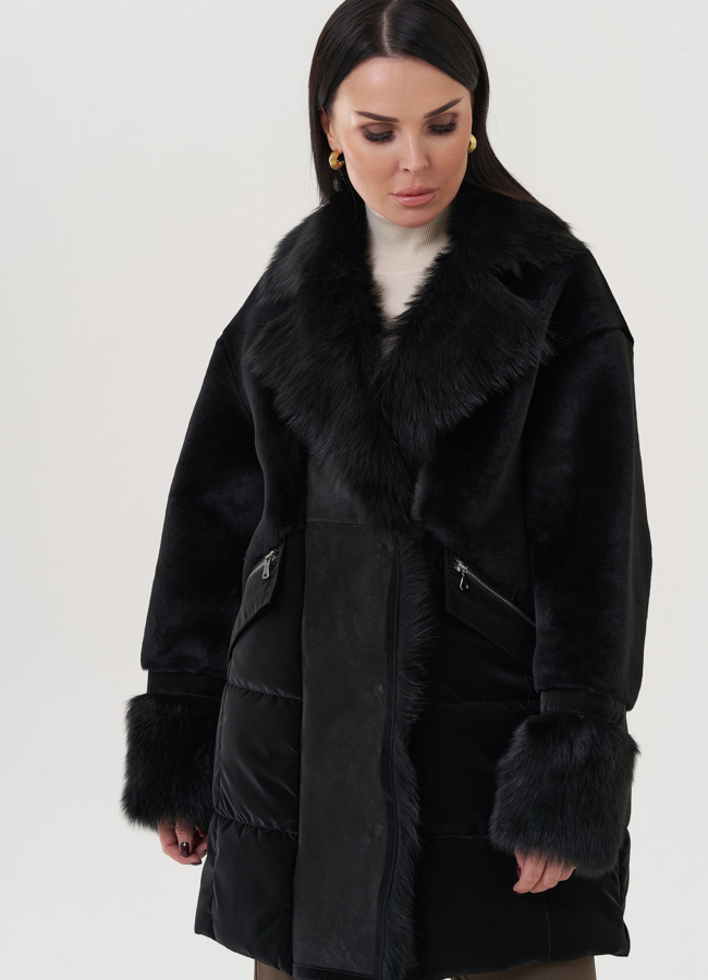 Женский пуховик с отделкой из тосканы  модель № 25910 универмаг малина