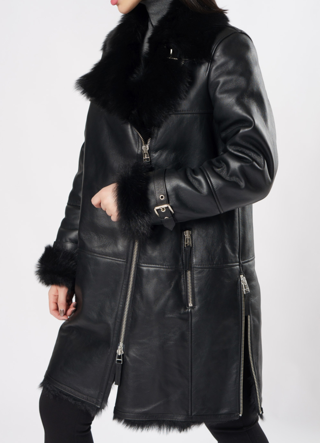 Дубленка пилот черного цвета модель № 3591 универмаг малина