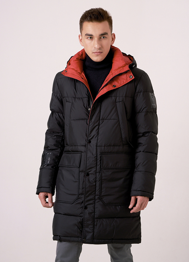 Зимний пуховик удлиненный с капюшоном модель № 0992 меха малина