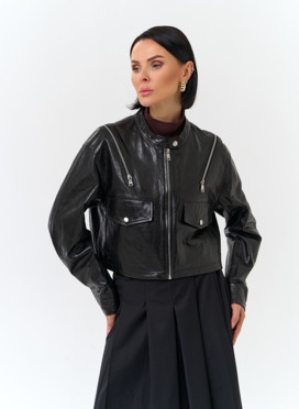 Куртка из натуральной кожи с декоративными молниями