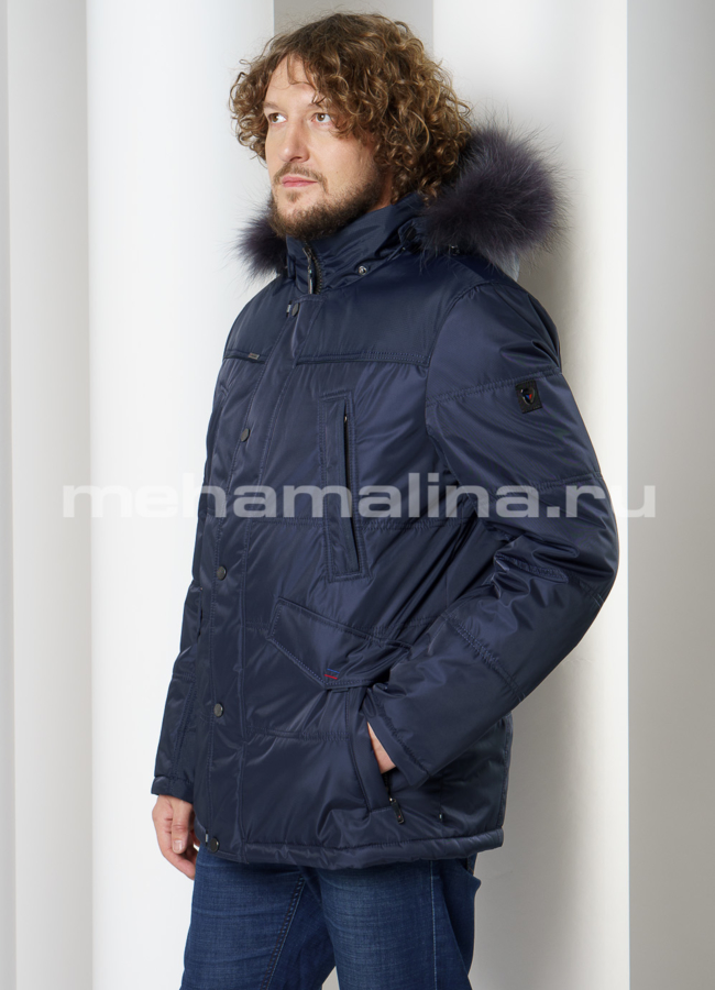 Мужская куртка с капюшоном, отделка енот модель № KM-82 универмаг малина