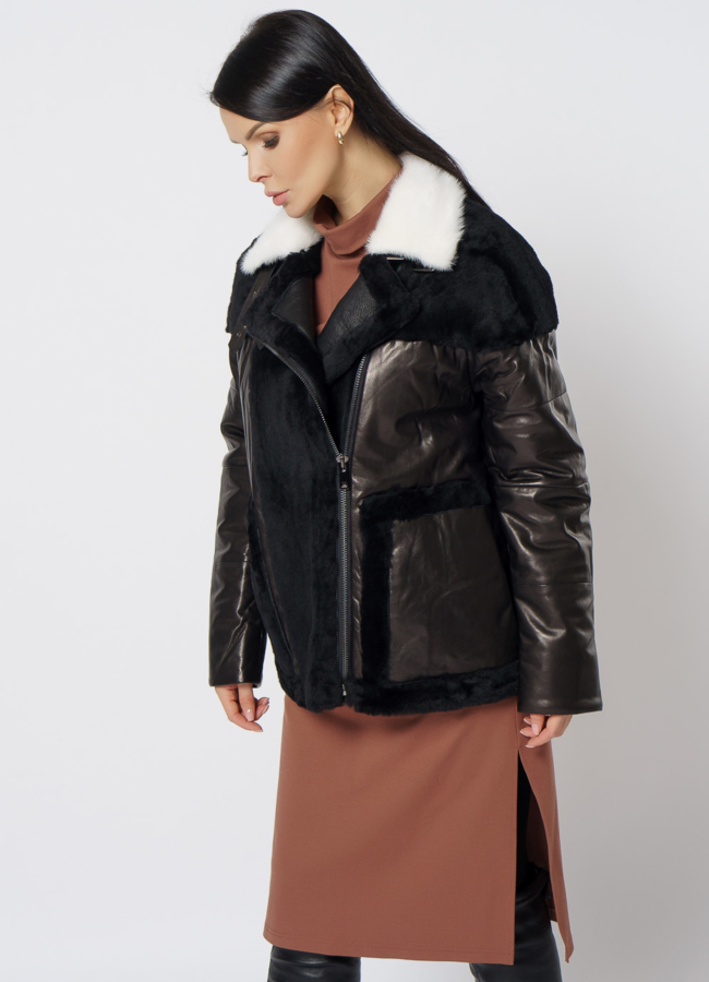 Куртка из натуральной кожи с норкой модель № 21797 универмаг малина