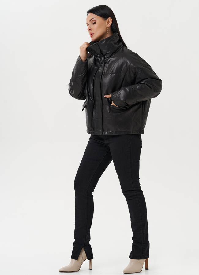 Утепленная кожаная куртка модель № 28116 в рассрочку
