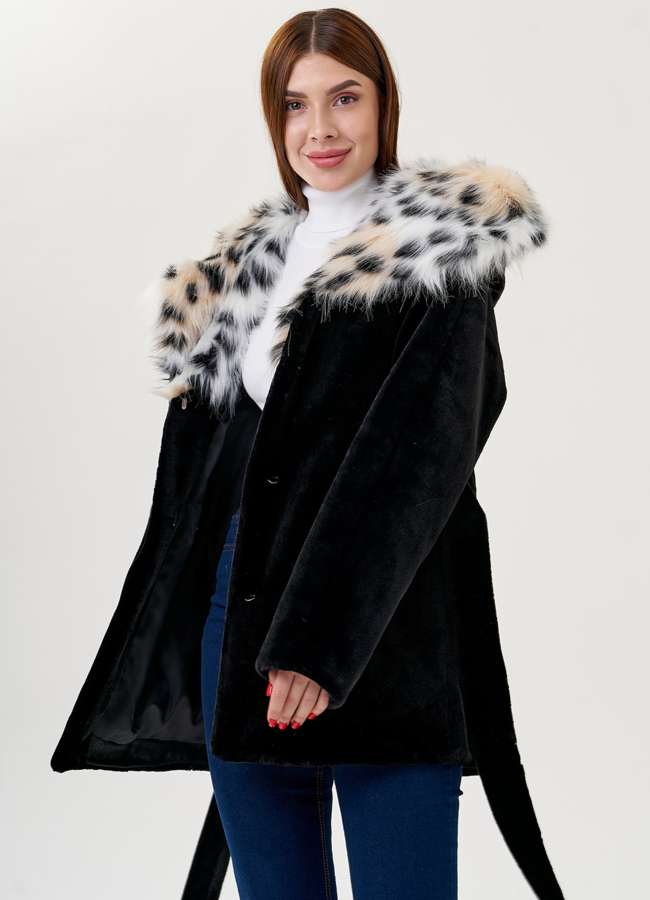 Женское полупальто из искусственного меха с капюшоном  модель № 23616 универмаг малина