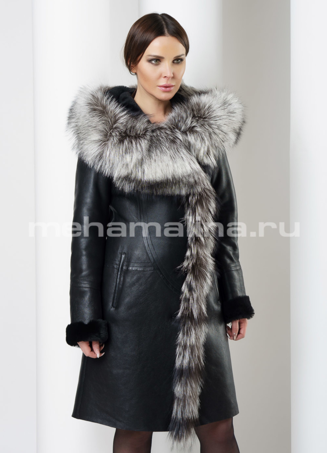 Дубленка с чернобуркой модель № D-201 универмаг малина