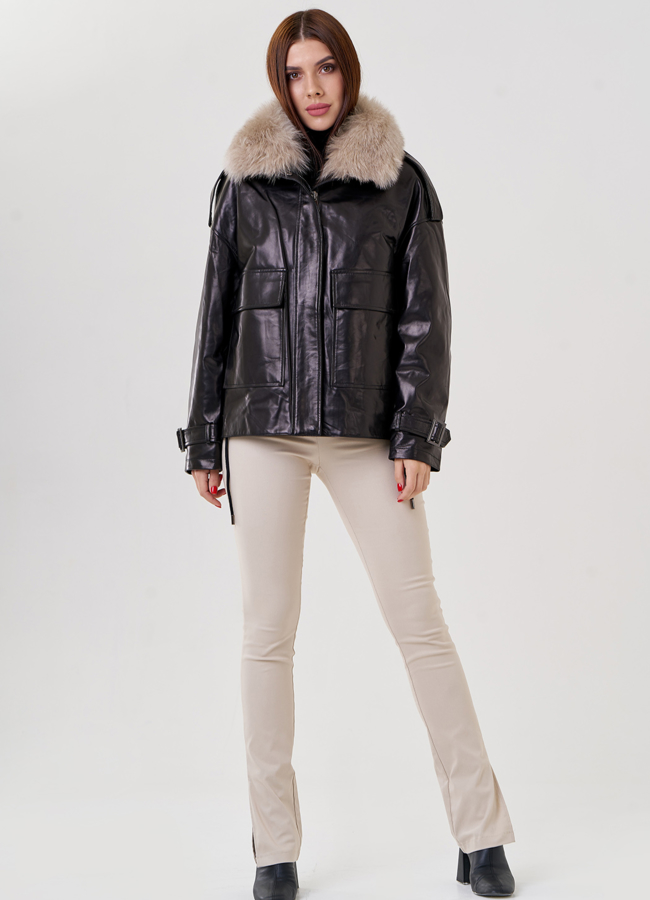 фото Куртка из кожи с мехом модель № 79226