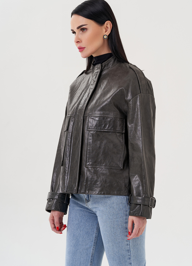 Куртка - рубашка из кожи серого цвета модель № 22515 универмаг малина