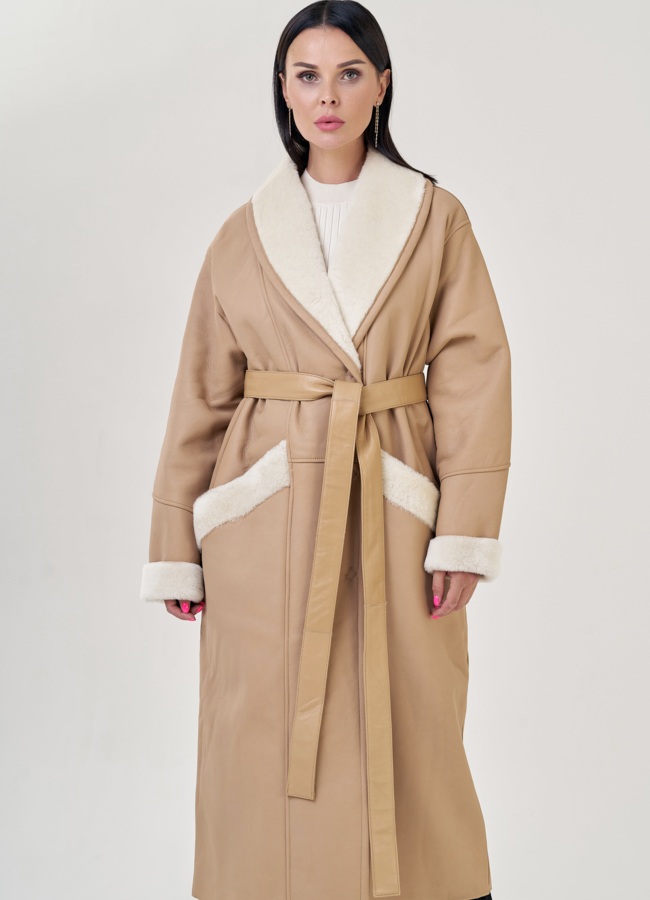 Женская дубленка в бежевом цвете  модель № 23247 универмаг малина