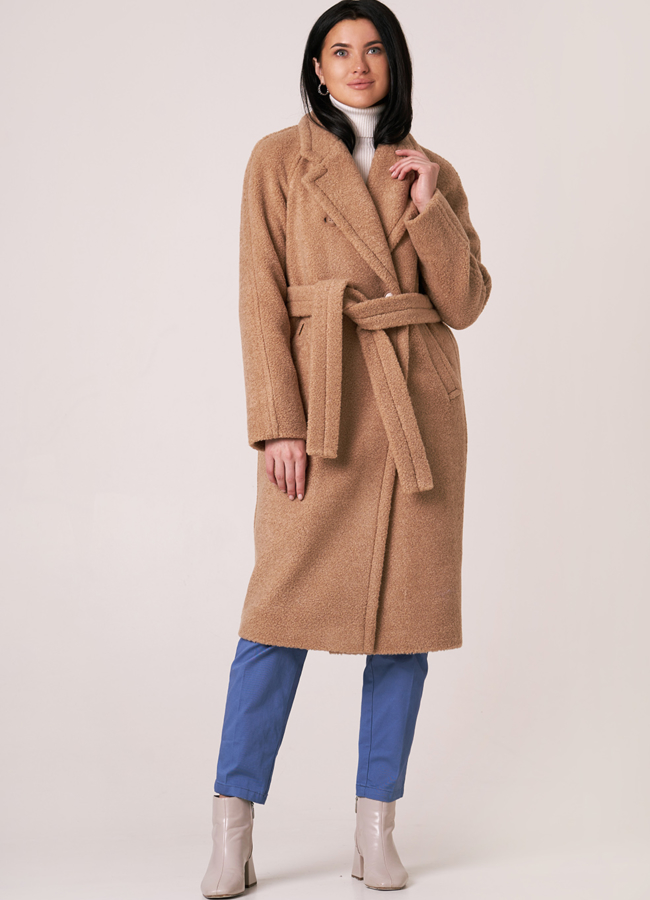 Утепленное пальто из шерсти модель № 232 меха малина