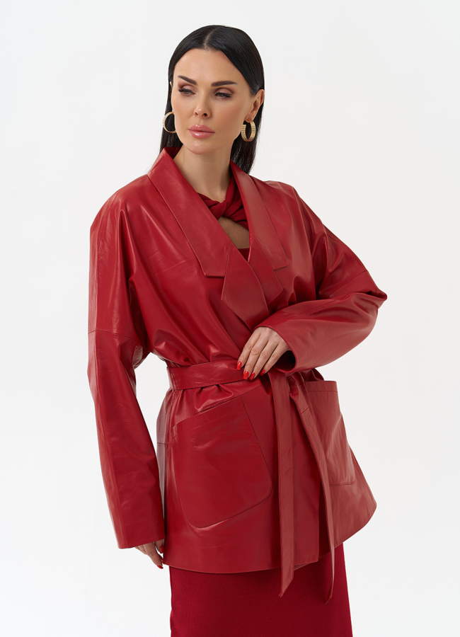 Куртка из натуральной кожи красного цвета модель № 30047 в кредит