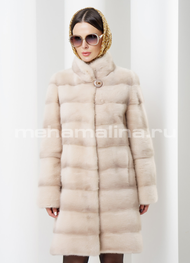 Шуба норка, воротник стойка модель № S-445 меха малина