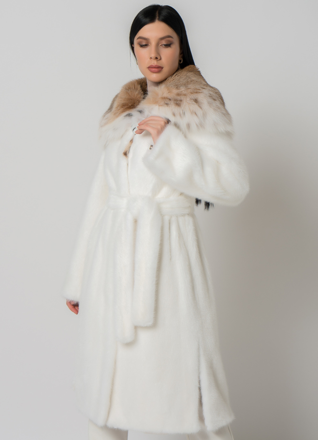 Белая норковая шуба с рысью модель № 1402 универмаг малина