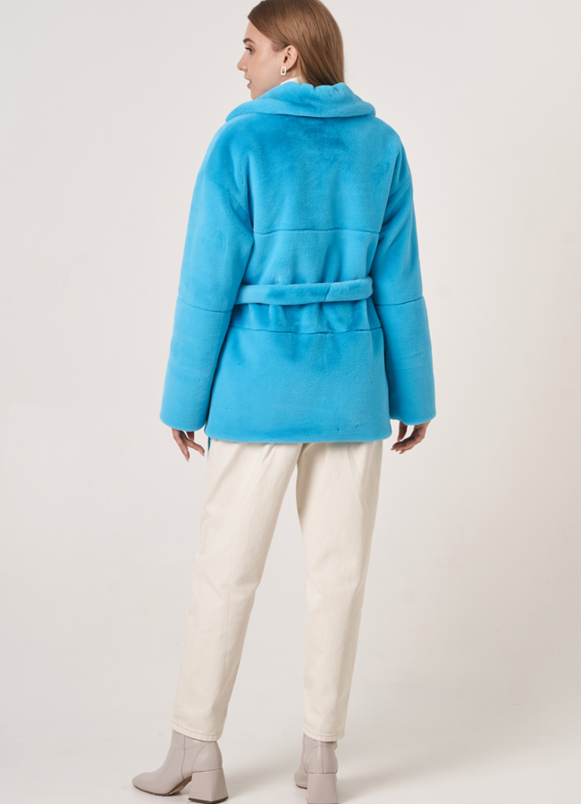 Укороченная эко шуба под норку бирюзового цвета модель № 812 в кредит