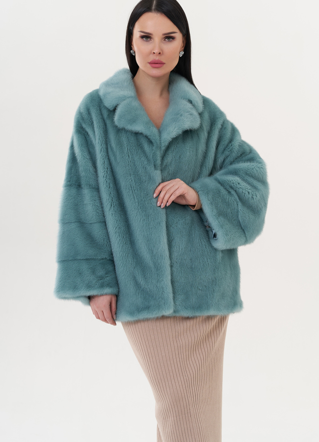 Укороченная норковая шуба модель № 1111 меха малина