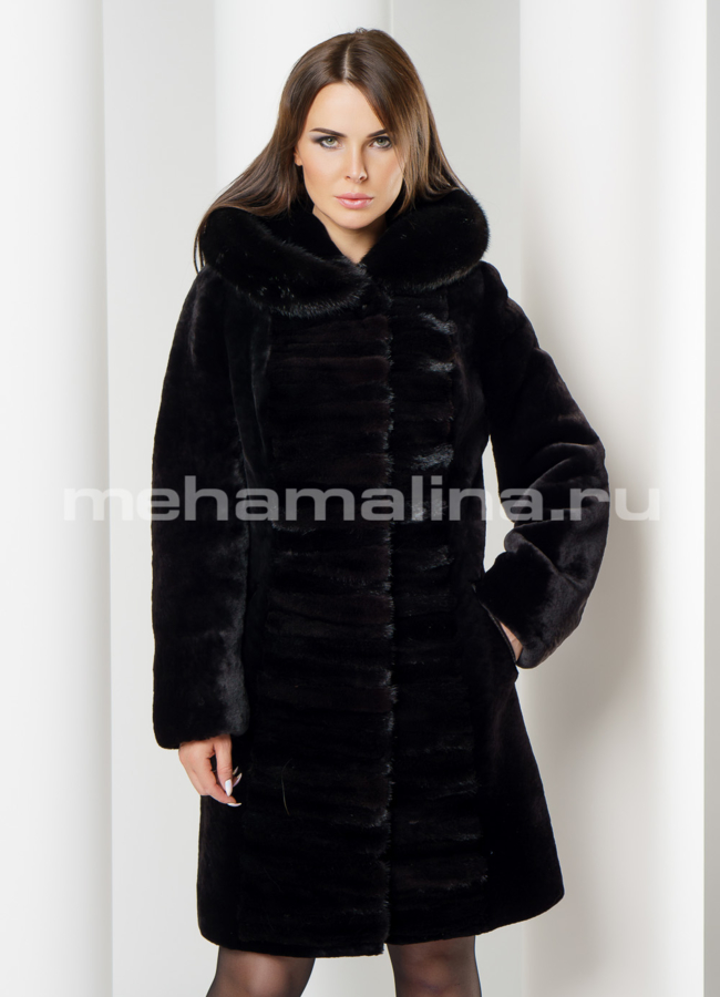 Шуба из мутона модель № S-607 меха малина