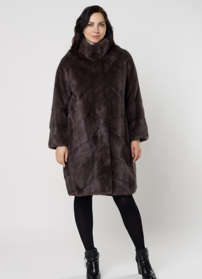 Норковая шуба баллон со стойкой в цвете капучино модель № 356-5 в кредит