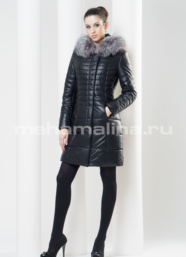 Пуховик большого размера из экокожи модель № П-46 в рассрочку