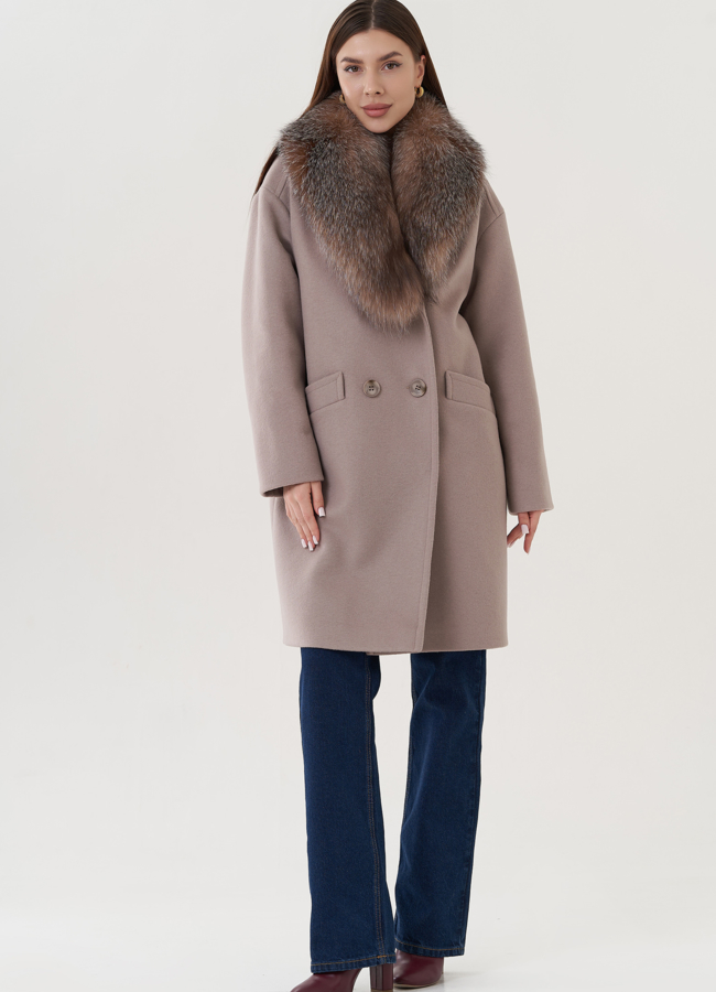 Полупальто утепленное с английским воротником  модель № 25879 меха малина