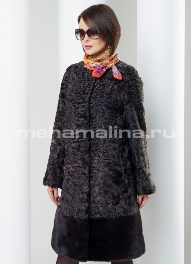 Шуба из каракуля модель № S-474 меха малина