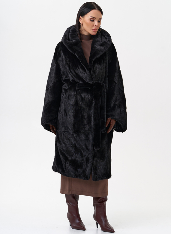 Норковая шуба с капюшоном 