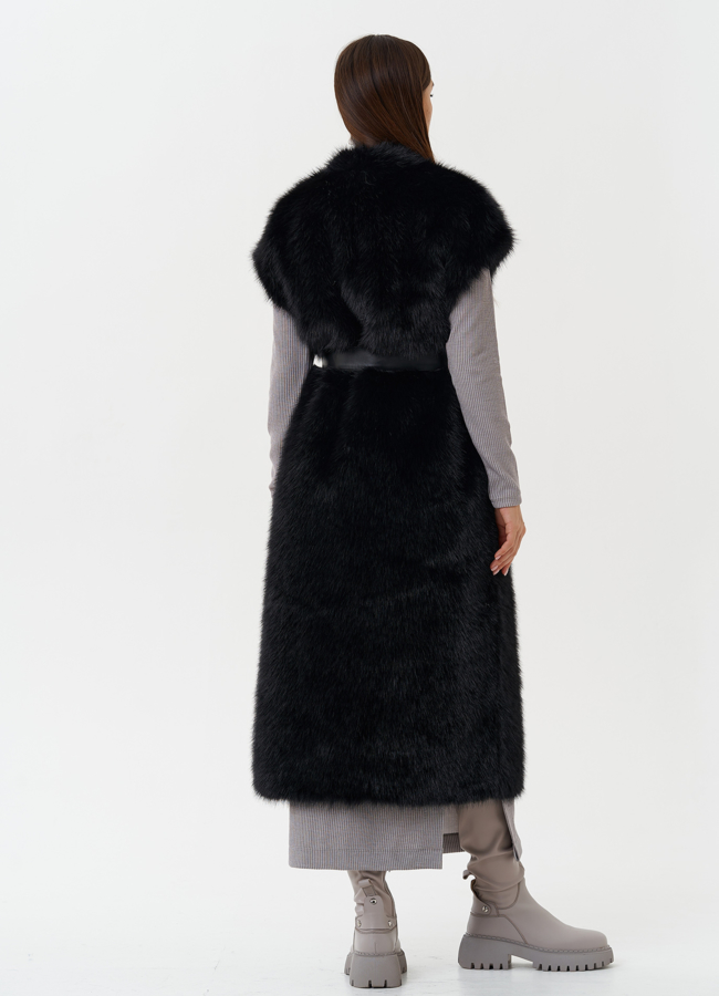 Длинный жилет из эко меха модель № 27750 универмаг малина