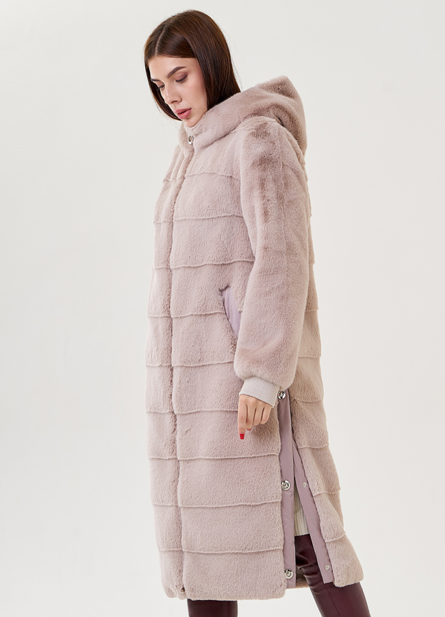 Пальто из искусственного меха с капюшоном модель № 79331 универмаг малина