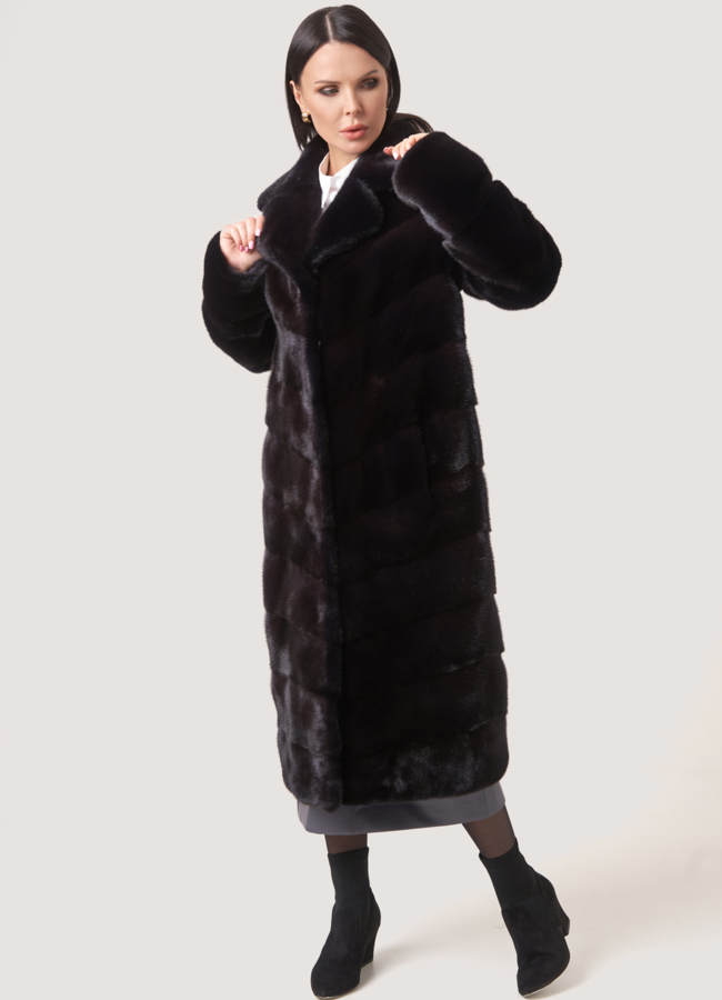 Норковая шуба с английским воротником модель № S-764 меха малина