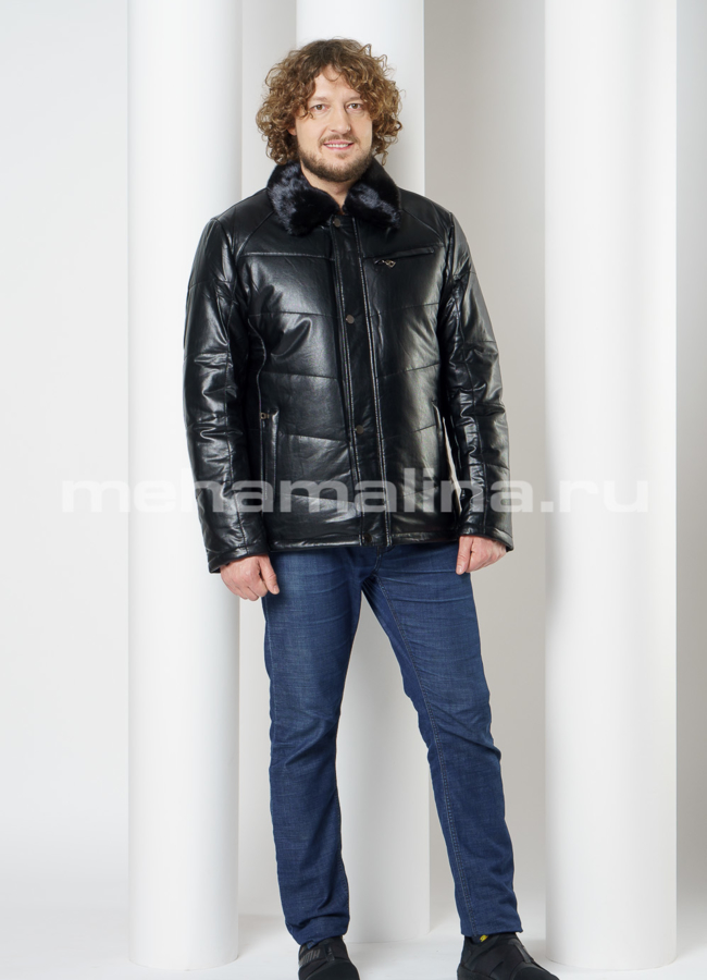 фото Пуховик из эко кожи, отделка норка модель № PK-234