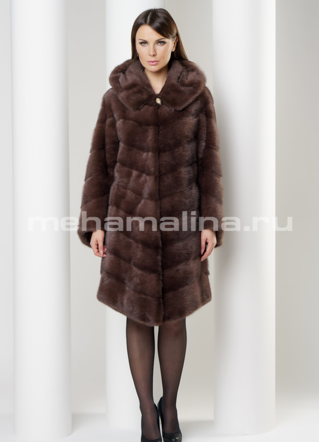 Норковая шуба с капюшоном модель № S-588 в кредит