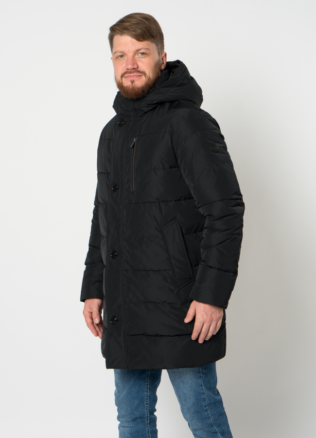 Пуховик мужской в черном цвете с капюшоном модель № 21567 в кредит